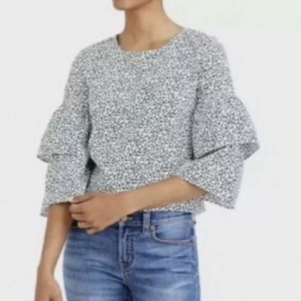J. Crew Mercantile Floral Tiered Ruffle Sleeve Blouse Top Boho Sz 0